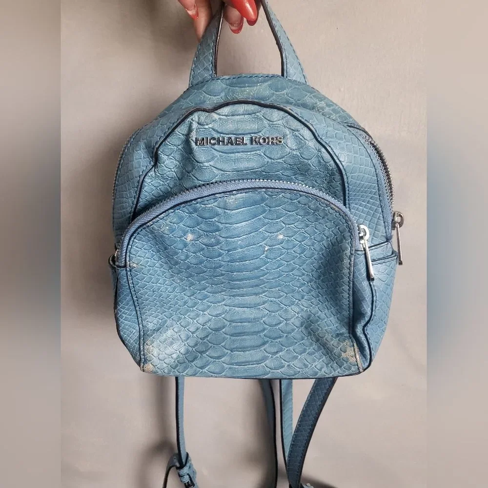 Michael Kors Blue Mini Backpack Abbey Croc Embossed Fair Condition 8x8